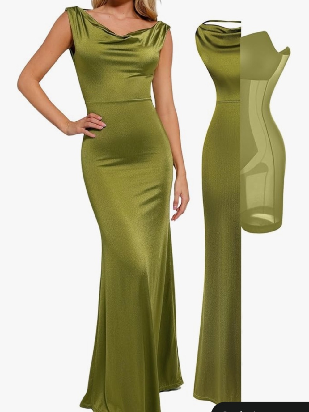 Sleek Olive Green Cowl Neck Maxi Dress
